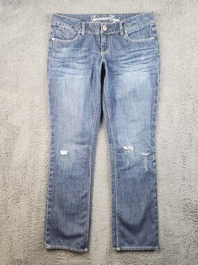 American Eagle Outfitters Women's Straight 77 Jeans 10 Reg Low Rise NO Stretch